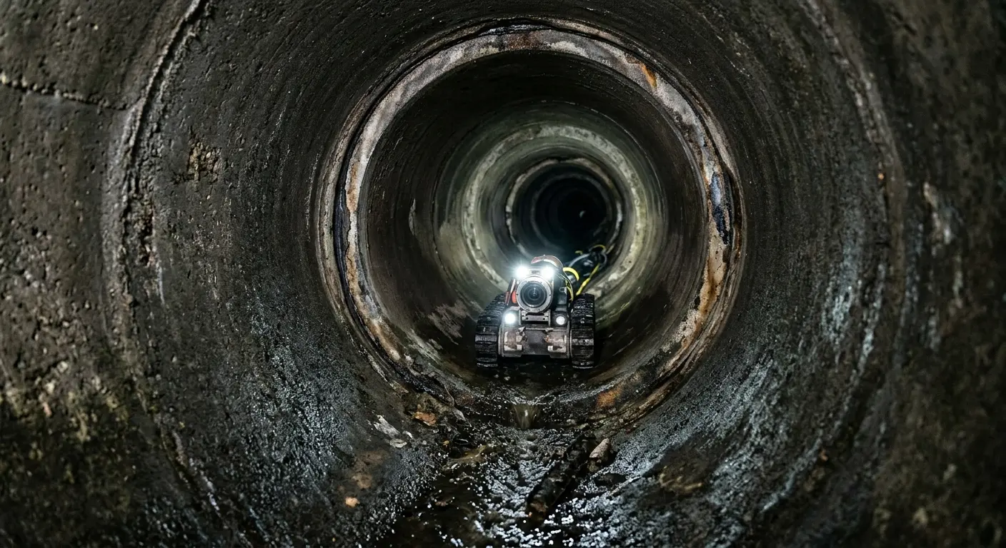 Robotic sewer camera inspecting pipe interior for Drain Snake Service in Byram